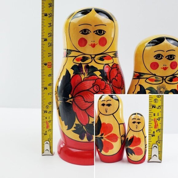 Russian Matryoshka Nesting Dolls Vintage 6 USSR Wood Hand Painted Folk Art - Picture 4 of 13